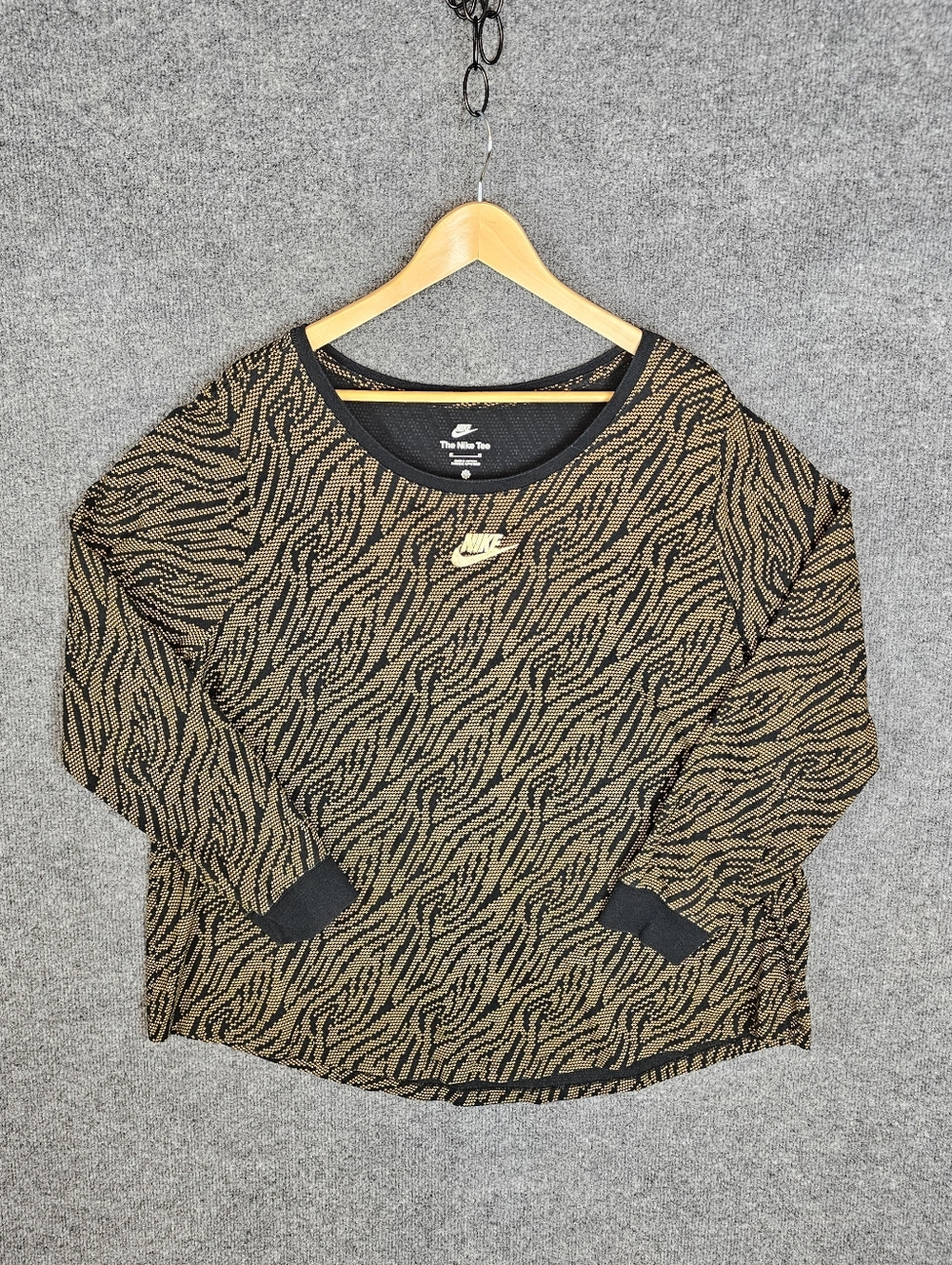 Nike Plus Size Sportswear Essentials Black & Gold Animal Print Long Sleeve Top